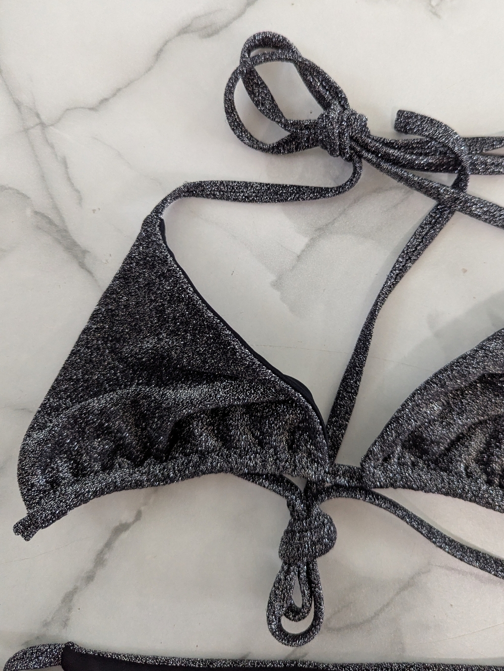 Soiree Miami Beach Becca Bikini Set Triangle Side Ties Metallic Black XS - Picture 6 of 7